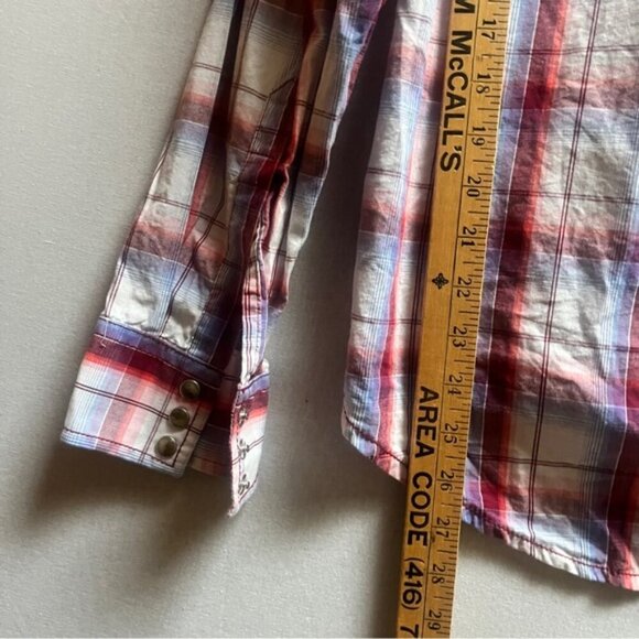Wrangler pearl snap plaid collar cotton shirt Sz S - Picture 7 of 9